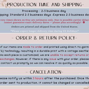 text related to the production time and shipping of items, including information about the order and return policy, as well as the cancellation process.