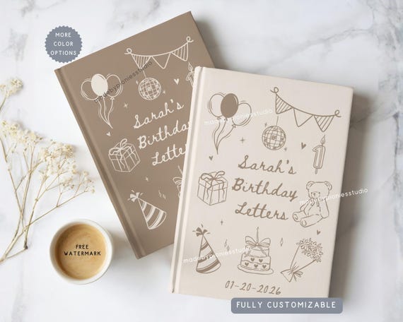 Personalized Kids Birthday Letters Hard Cover Journal, Custom Any Age Teddy Bear Theme Keepsake Memory Notebook,Custom First Bday Guest Book