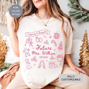 Comfort Colors® Personalized Engaged Christmas Shirt, Merry and Engaged Couple Sweatshirt, Future Mrs T-shirts, Engagement Gift for Fiancée