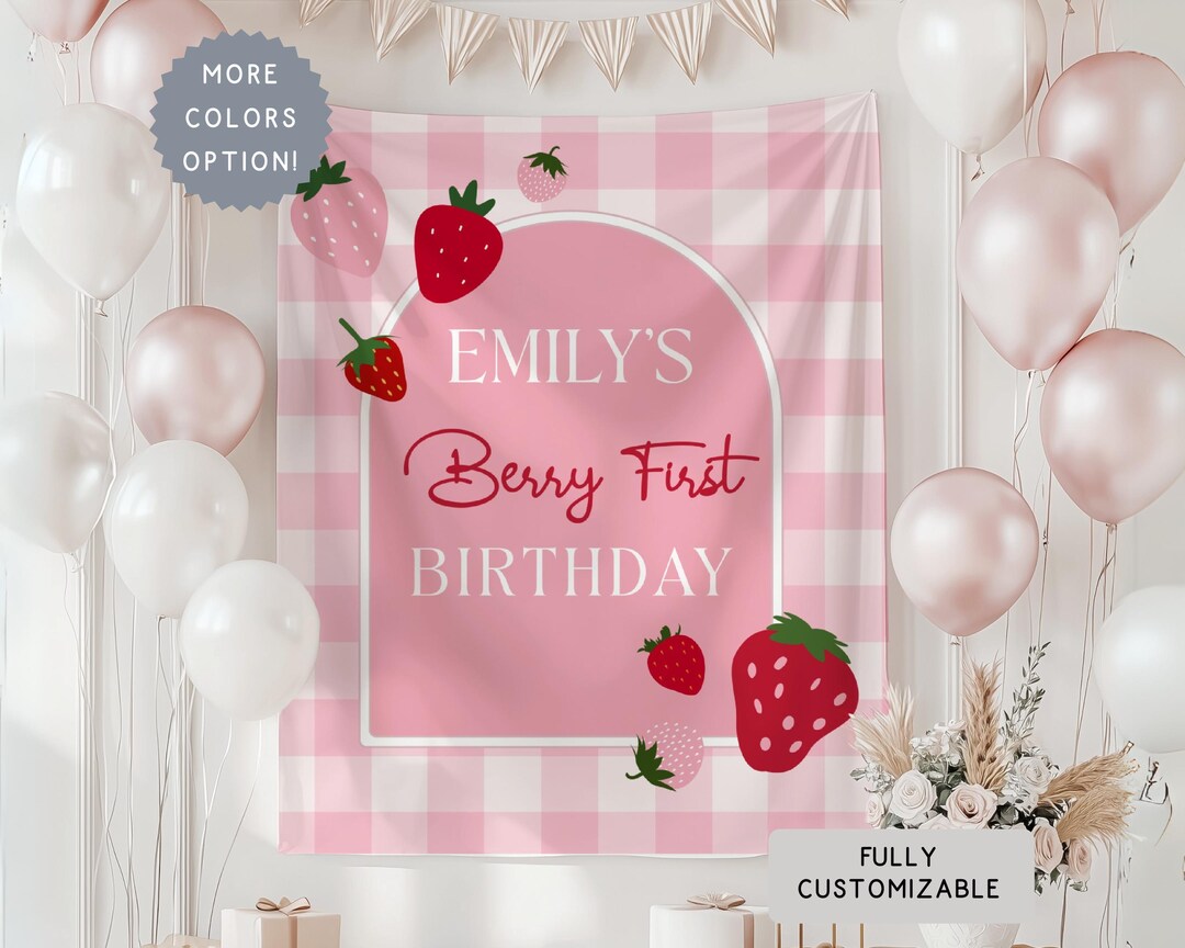 Personalized Berry First Birthday Strawberry Backdrop Decor, Summer 1st ...