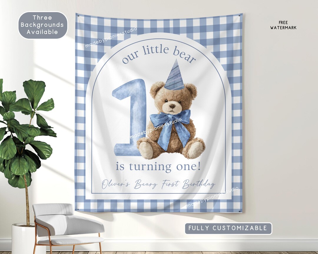 Personalized Beary First Birthday Hanging Backdrop Decor, Teddy Bear ...