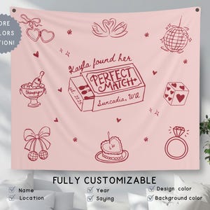 Custom She Found Her Perfect Match Banner Sign, Match Made in Heaven Bride Bachelorette Hanging Backdrop, Valentine Bach Bridal Party Decor