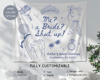 Personalized Bachelorette Bridal Diaries Shower Banner Sign, Custom Location Coquette Bow Decor Bride Final Fiesta Hanging Backdrop
