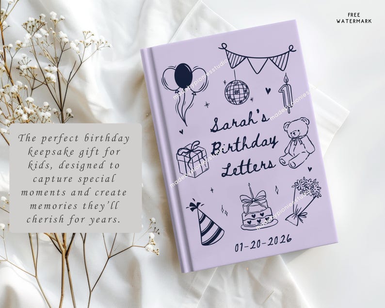 Personalized Kids Birthday Letters Hard Cover Journal, Custom Any Age Teddy Bear Theme Keepsake Memory Notebook,Custom First Bday Guest Book image 4