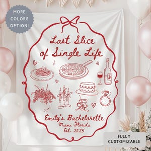 Custom Coquette Pizza Bachelorette Banner Sign, Personalized Italian Themed Bridal Shower Hanging Backdrop, That&#39;s Amore Bach Party Decor