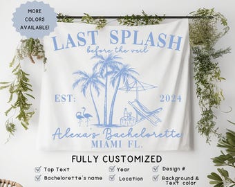 Custom Location Bach Beach Bride Photo Wedding Backdrop Tapestry Bachelorette Party Decor, Last Toast on Coast Bach Banner, Wall Photobooth