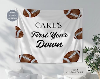 Personalized 1st Birthday Football Theme Banner, Custom First Year Down Birthday Party Hanging Wall Backdrop,Boy ANYAGE Birthday Sports Sign