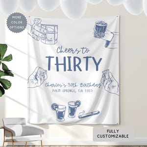 Personalized Whiskey Cheers to Years Birthday Party Banner Sign, Custom 30th Birthday Boy Tapestry, Mens Hanging Backdrop, Masculine Decor