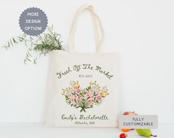 Personalized She's Fresh Off The Market Bachelorette Tote Bag, Custom Flowers Bach Bridal Shower Favor, Farmers Market Party Themed Gift
