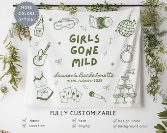 Personalized Girls Gone Mild Bachelorette Banner Sign, Custom Final Fiesta Bridal Shower Photobooth Hanging Backdrop, Sleepover Bach Party