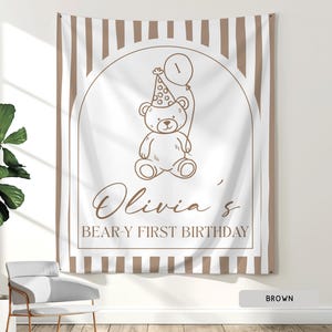 Personalized Beary First Birthday Hanging Backdrop Decor, Teddy Bear Theme Birthday Tapestry Sign, Custom 1st Birthday Boy Girl Banner Ideas image 8