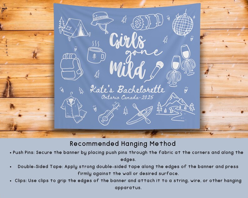 Personalized Girls Gone Mild Bachelorette Banner Sign, Custom Camping Final Fiesta Bridal Shower Photobooth Backdrop, Sleepover Bach Party image 7