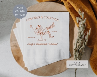 Personalized Cowgirls & Cocktails Bachelorette Bridal Shower Napkins, Western Bash Party Supplies Decor, Final Fiesta Bride Girls Weekend