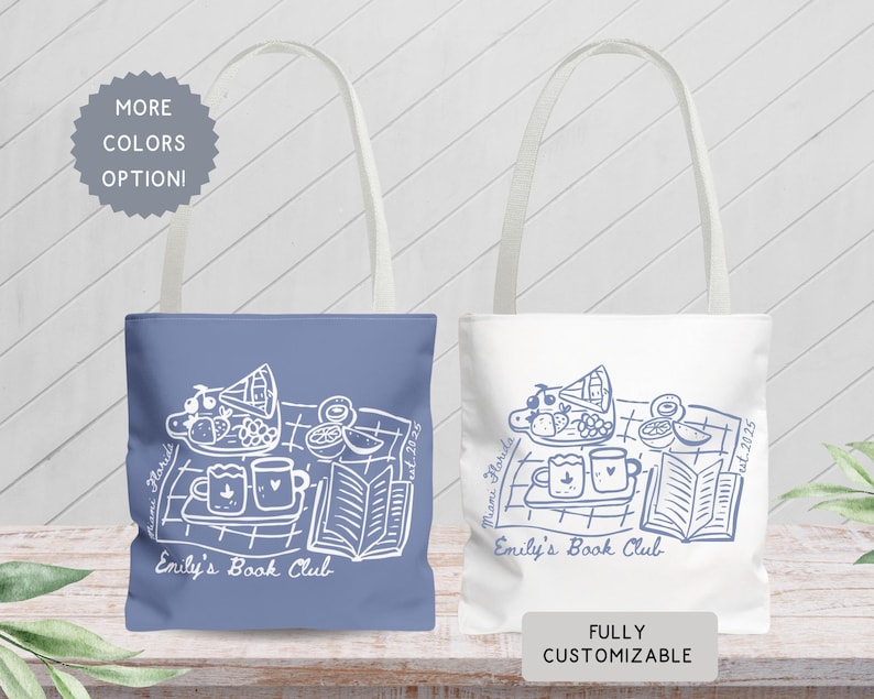 Personalized Book Club Bachelorette Totebag, Bookish Bride Girls Weekend Trip Bags, Coffee and Books Bridalparty Favors Welcome Bag Gift image 1
