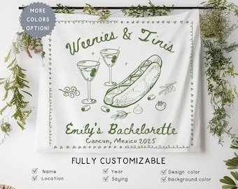 Custom Weenies and Martinis Bachelorette Banner, Personalized Martini Lover Bride Bach Decor, Weenies and Tinies Funny Bridal Shower Sign