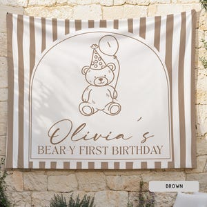 Personalized Beary First Birthday Hanging Backdrop Decor, Teddy Bear Theme Birthday Tapestry Sign, Custom 1st Birthday Boy Girl Banner Ideas image 3