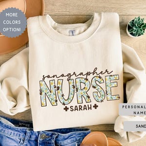 Personalized Name Sonographer Nurse Sweatshirt, Custom Floral Cardiac Sonographer Sweater,  Ultrasound Tech, CVICU Nurse Appreciation Gift