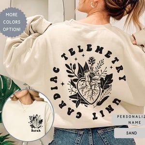 Personalized Name Telemetry RN Sweatshirt, Custom Flower Heart Cardiac Telemetry Unit Sweater, Healthcare Monitor Tech , Cardiology Gifts