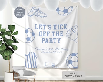 Personalized Soccer Birthday Party Banner, Custom ANY AGE Boy Sports Theme Hanging Backdrop Decor, Kids Football Birthday Tapestry Sign
