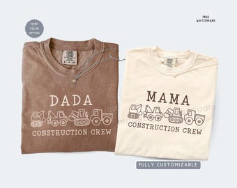 Personalized Construction Crew Family Matching Shirts, Excavator First Birthday Tees, Mama Dada 1st Bday Outfit, Custom Age Truck Lover Tee