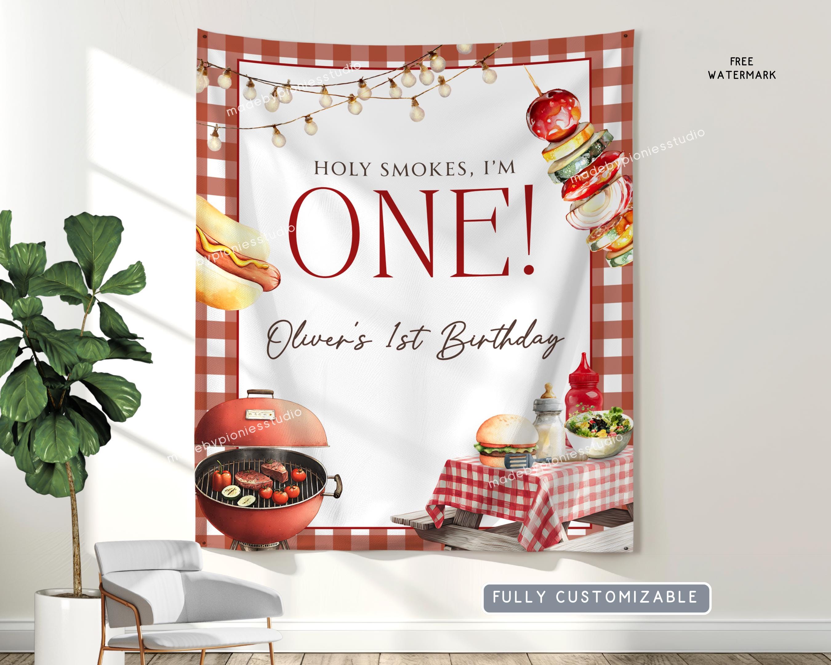 Personalized Barbeque First Birthday Banner, Custom ANYAGE Backyard BBQ ...