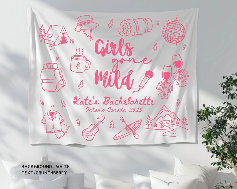 Personalized Girls Gone Mild Bachelorette Banner Sign, Custom Camping Final Fiesta Bridal Shower Photobooth Backdrop, Sleepover Bach Party image 2