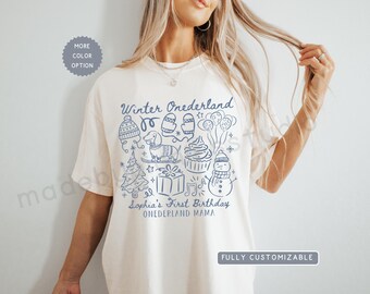 Personalized Winter Onederland 1st Birthday Family Matching Shirts, Custom Snow First Birthday Outfits, Mama Dada Baby Ski Trip T-shirts