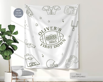 Personalized 1st Birthday Football Theme Banner, Custom First Year Down Birthday Party Hanging Wall Backdrop,Boy ANYAGE Birthday Sports Sign