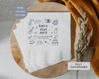 Personalized Girls Gone Mild Bachelorette Bridal Shower Napkins, Custom Location Final Fiesta Girls Weekend, Sleepover Party Supplies Decor
