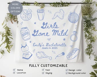 Personalized Sleepover Girls Gone Mild Bachelorette Banner Sign, Custom Hand Drawn Final Fiesta Bridal Shower Photobooth Hanging Backdrop