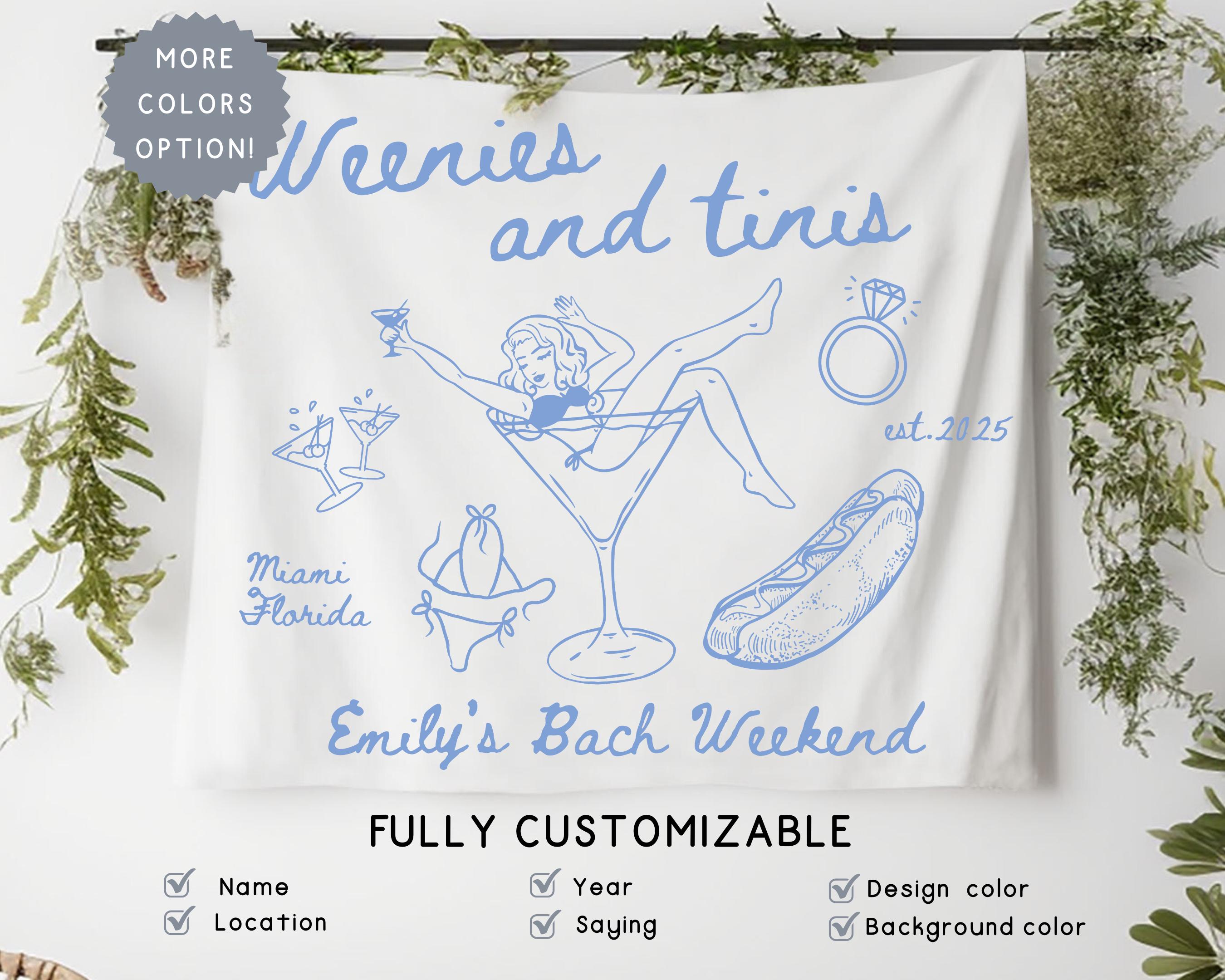 Custom Weenies and Martinis Bachelorette Banner, Personalized Beach & Martini Lover Bride Bach Decor, Weenies and Tinies Bridal Shower Sign
