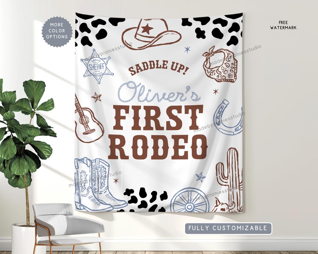 First Rodeo Paper Banner Personalized First Rodeo Birthday Banner, Custom ANY AGE Cowboy Hanging ...