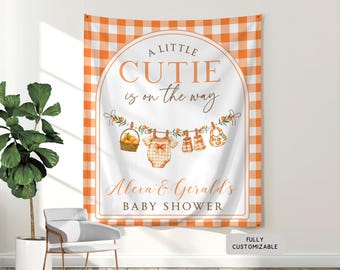 Personalized A Little Cutie On The Way Baby Shower Banner, Custom Mandarin Theme Hanging Photo Backdrop, Citrus Welcome Sign Party Decor