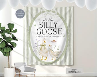 Personalized Silly Goose Theme Baby Shower Banner Decor, A New Silly Goose on the Loose Hanging Photo Backdrop, Baby Girl Shower Party Sign