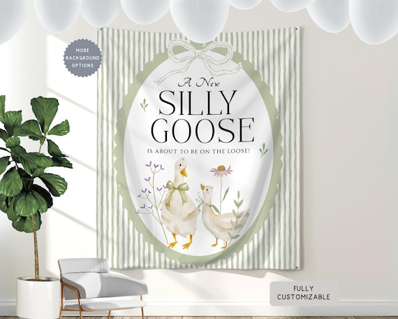 Personalized Silly Goose Theme Baby Shower Banner Decor, A New Silly Goose on the Loose Hanging Photo Backdrop, Baby Girl Shower Party Sign