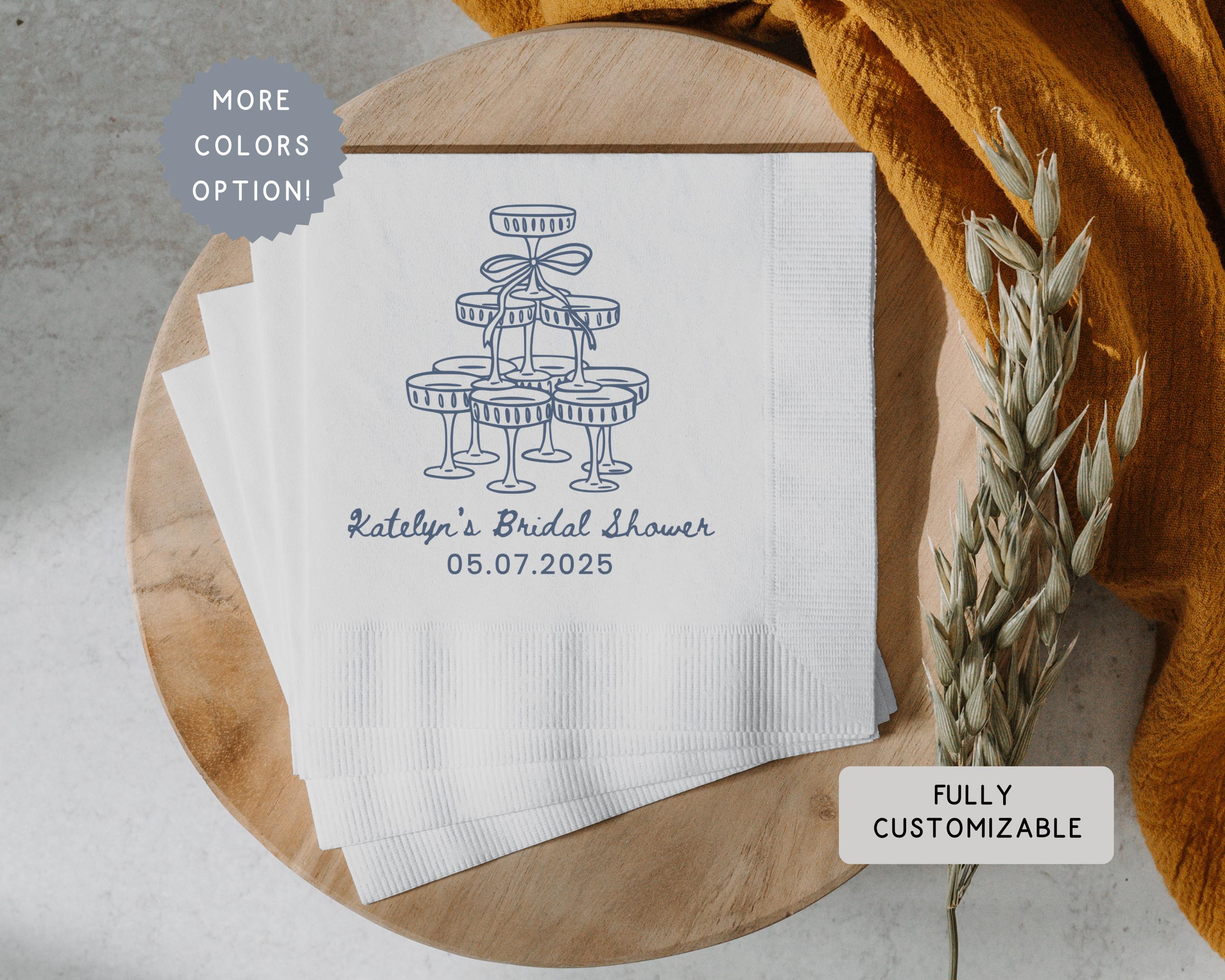 Personalized Champagne Tower Bachelorette Bridal Shower Bulk Napkins, Custom Coquette Cocktails Wedding Drink Napkins ,Bride Final Fiesta