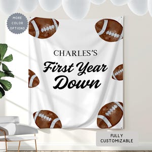 Personalized 1st Birthday Football Theme Banner, Custom First Year Down Birthday Party Hanging Wall Backdrop,Boy ANYAGE Birthday Sports Sign