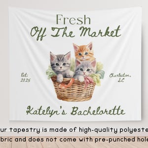 Custom Fresh Off the Market Banner Sign, Flowers Bachelorette Party Decor Tapestry, Citrus Bridal Shower Brunch Hanging Backdrop Photobooth image 7