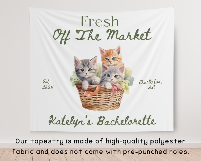 Custom Fresh Off the Market Banner Sign, Flowers Bachelorette Party Decor Tapestry, Citrus Bridal Shower Brunch Hanging Backdrop Photobooth image 7