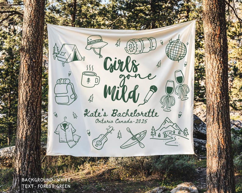 Personalized Girls Gone Mild Bachelorette Banner Sign, Custom Camping Final Fiesta Bridal Shower Photobooth Backdrop, Sleepover Bach Party image 3