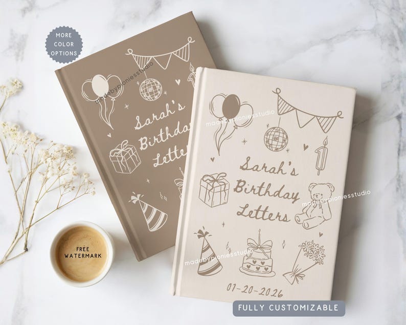 Personalized Kids Birthday Letters Hard Cover Journal, Custom Any Age Teddy Bear Theme Keepsake Memory Notebook,Custom First Bday Guest Book image 1