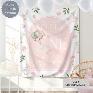 Personalized One Silly Goose Birthday Banner, Floral Silly Goose Wall Hanging Backdrop Party Decor, Custom Goose 1st Birthday Welcome Sign