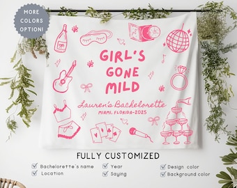 Personalized Girls Gone Mild Bachelorette Banner Sign, Custom Final Fiesta Bridal Shower Photobooth Hanging Backdrop, Sleepover Bach Party