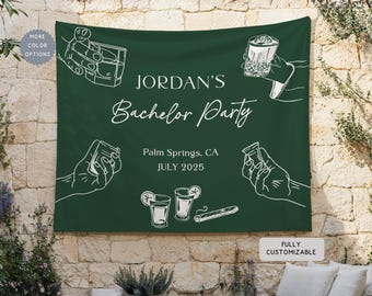 Personalized Whiskey Bachelor Weekend Party Banner Sign, Custom Location Groom Party Decor, Mens Hanging Wall Backdrop, Masculine Decoration