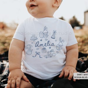 Personalized Name Floral 1st Bunny Family Matching Outfit, Custom Some Bunny is One Shirt, First Easter Rabbit Birthday Girl Party T-shirt image 3