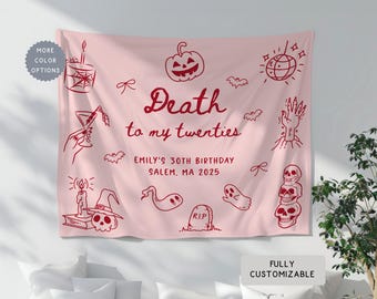 Personalized Death to my Twenties Birthday Banner, Custom RIP to my Twenties Party Decor Hanging Backdrop, 30th Birthday Sign, Dirty Thirty