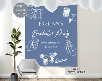 Personalized Whiskey Bachelor Weekend Party Banner Sign, Custom Location Groom Party Decor, Mens Hanging Wall Backdrop, Masculine Decoration