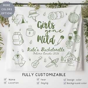 Personalized Girls Gone Mild Bachelorette Banner Sign, Custom Camping Final Fiesta Bridal Shower Photobooth Backdrop, Sleepover Bach Party image 1