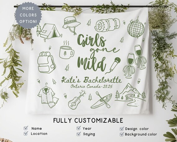 Personalized Girls Gone Mild Bachelorette Banner Sign, Custom Camping Final Fiesta Bridal Shower Photobooth Backdrop, Sleepover Bach Party