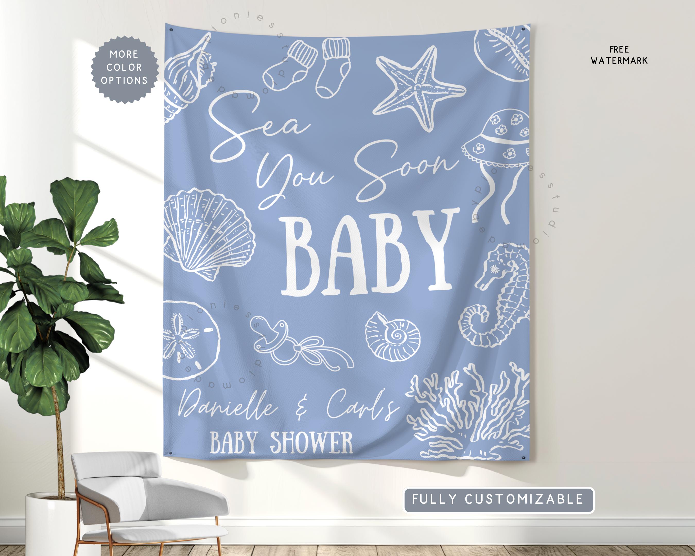 Custom Ocean Theme Baby Shower Banner, Sea You Soon Hanging Photo ...